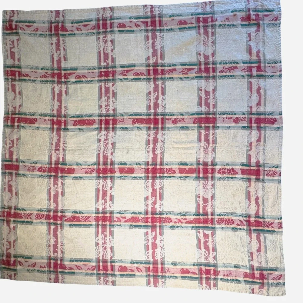 George E Bardwil‎ and Sons Square Tablecloth Red Green Plaid Cotton Jacquard VTG